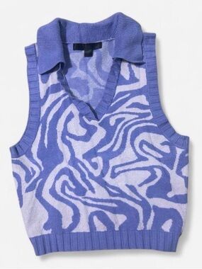 Purple Zebra Pattern Knit Collared Sweater Vest